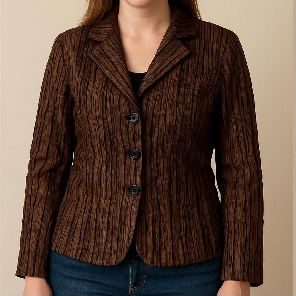 Vintage Gelco jacket blouse crinkled pleated bronze copper colour size 12 GB 16